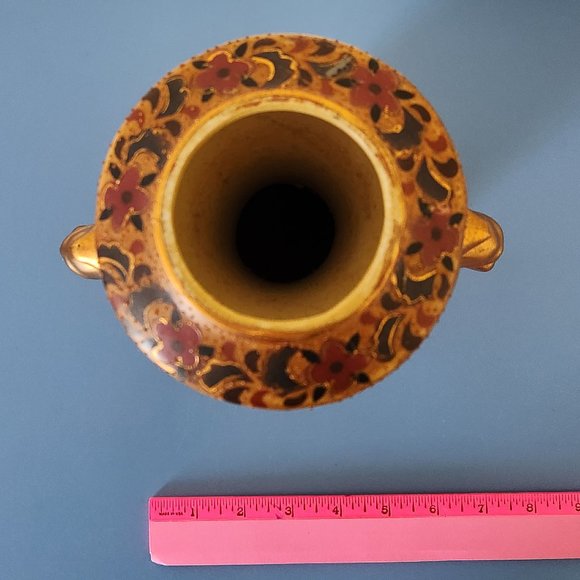 VINTAGE ROYAL SATSUMA VASE, DOUBLE HANDLE, HAND PAINTED, JAPANESE - Picture 8 of 9